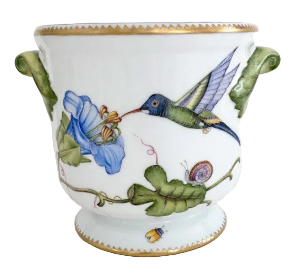Hand Painted Round Cachepot - Hummingbird