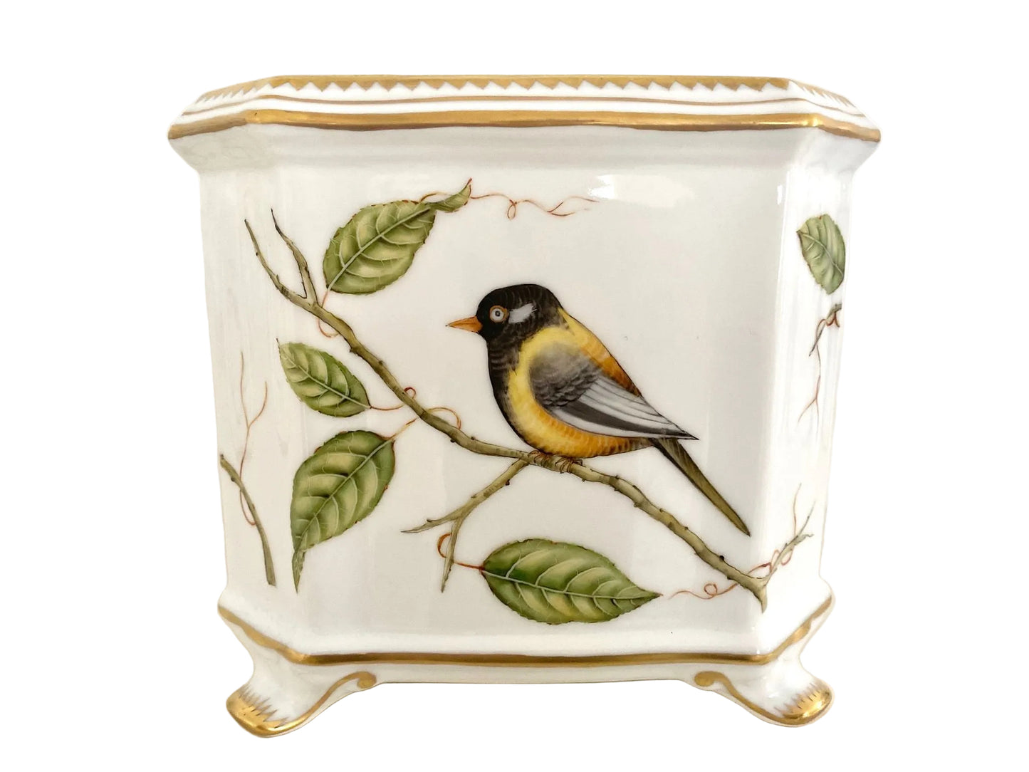 Hand Painted Cachepot, Square - Yellow Bird