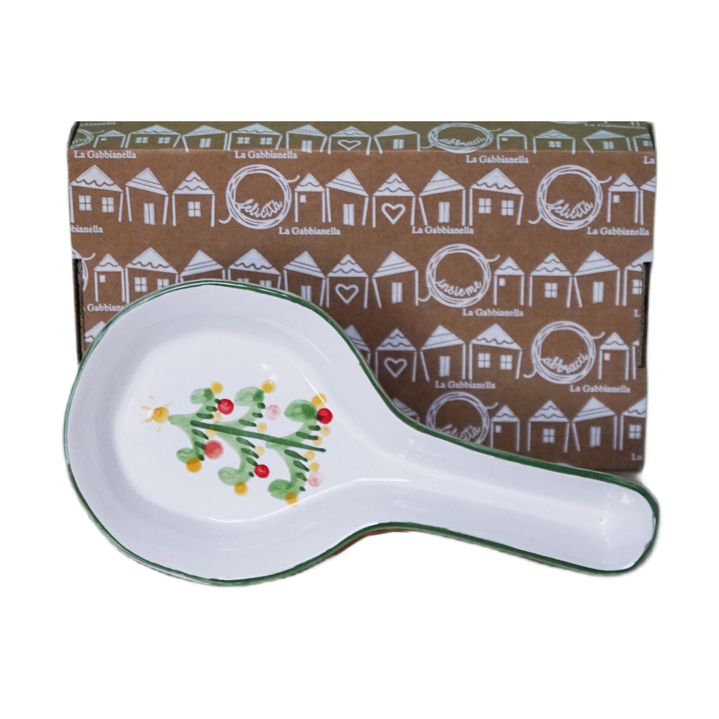 Christmas tree ceramic spoon rest with festive gift box