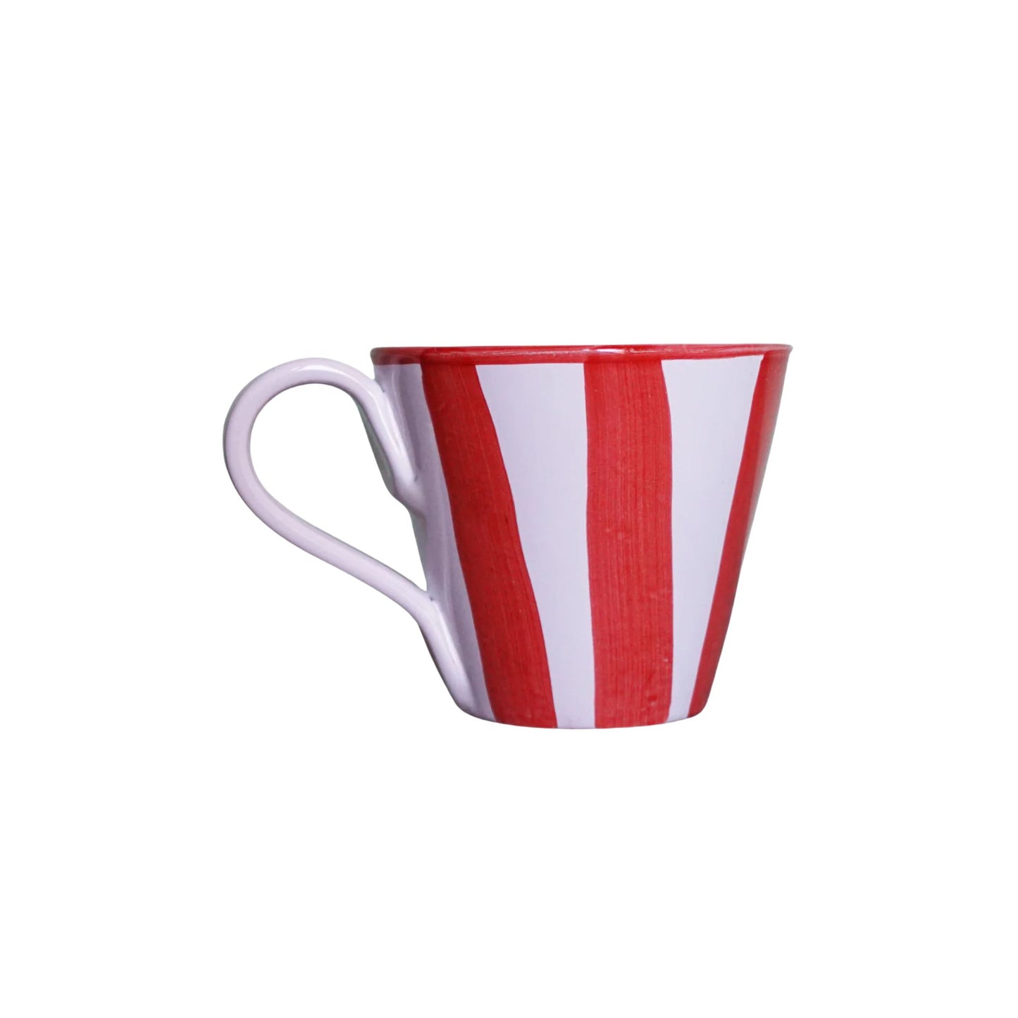 Red and white striped mug on a white background