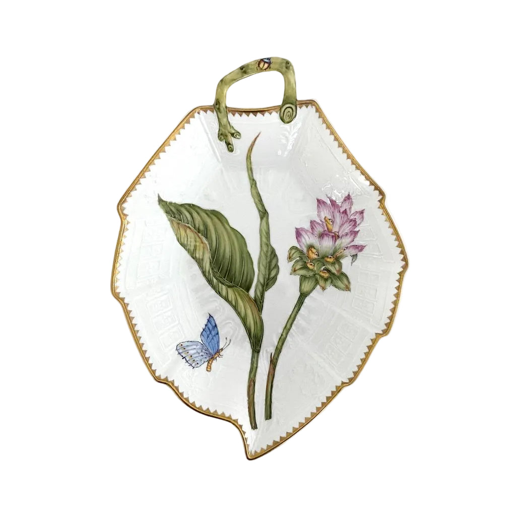 Hand Painted Leaf Plate - Pink Flower