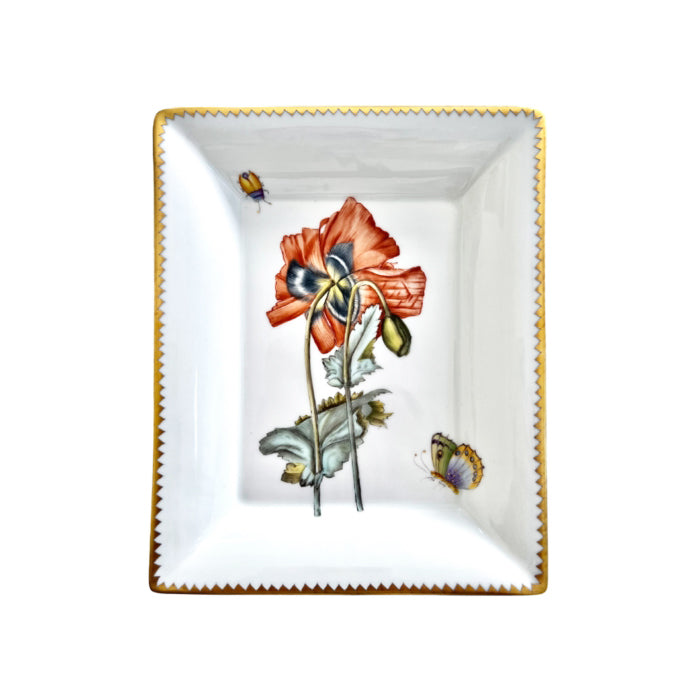 Hand Painted Vide Poche, Rectangular - Red Poppy