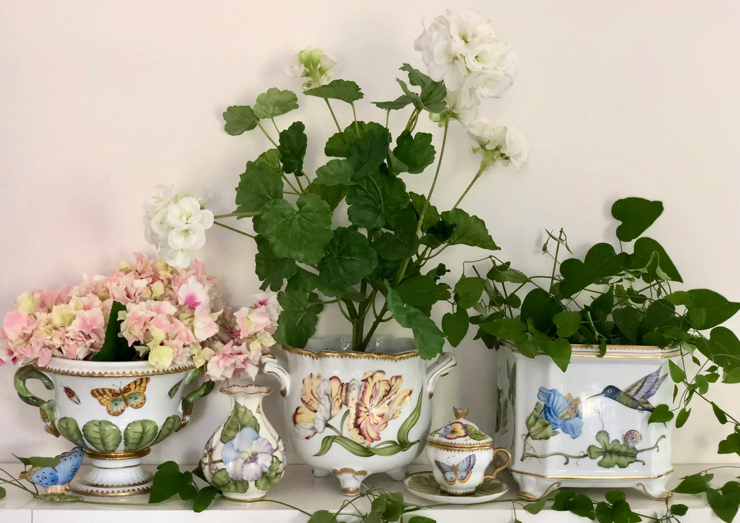 Hand Painted Round Cachepot, Large - Tulips