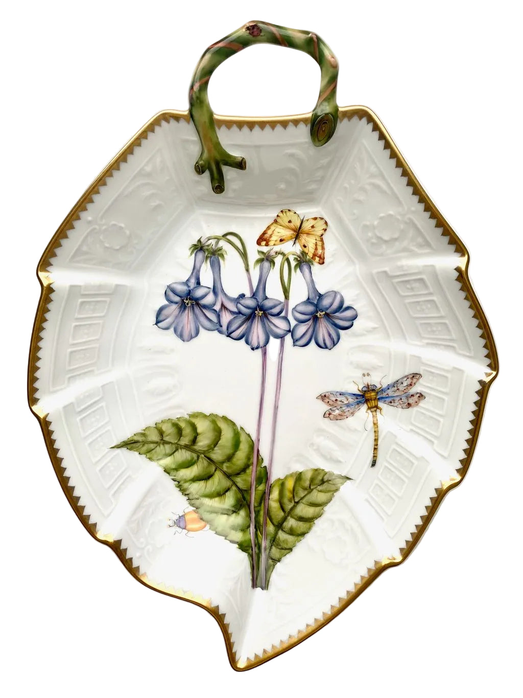 Hand Painted Leaf Plate - Blue Bells with Dragonfly