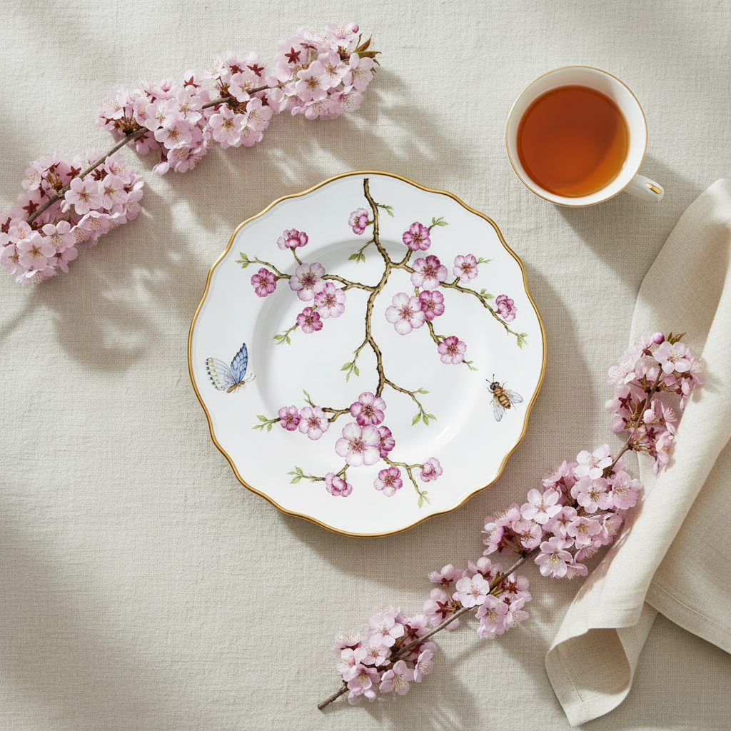 Cherry Blossom Hand Painted Salad/Dessert Plate