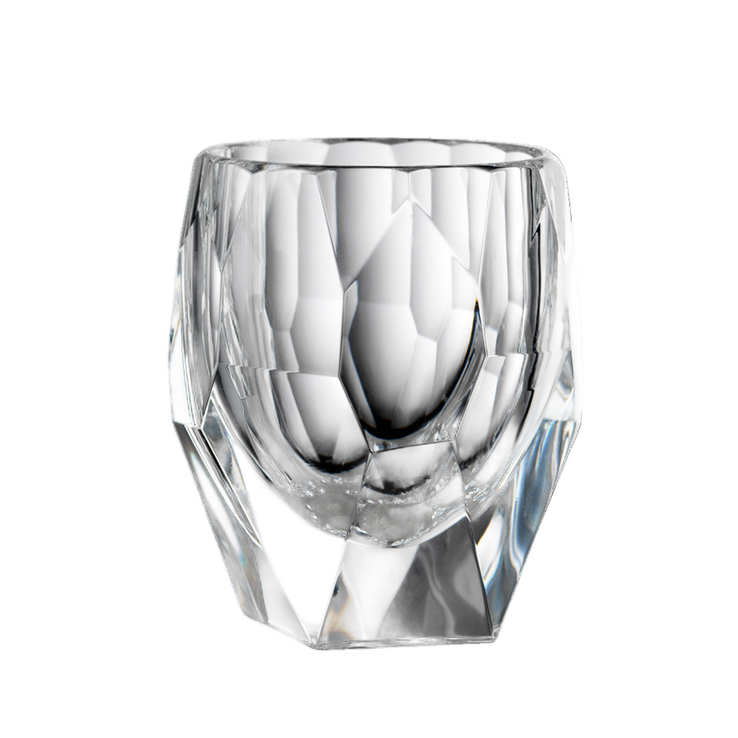 Clear acrylic tumbler with geometric design on a white background