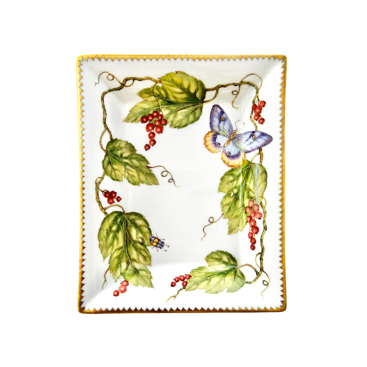 Hand Painted Vide Poche, Rectangular - Wildberries, Red