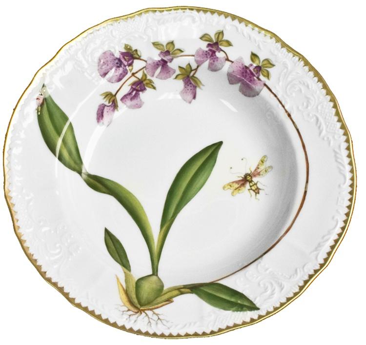 Hand Painted Orchid Rim Soup Bowl