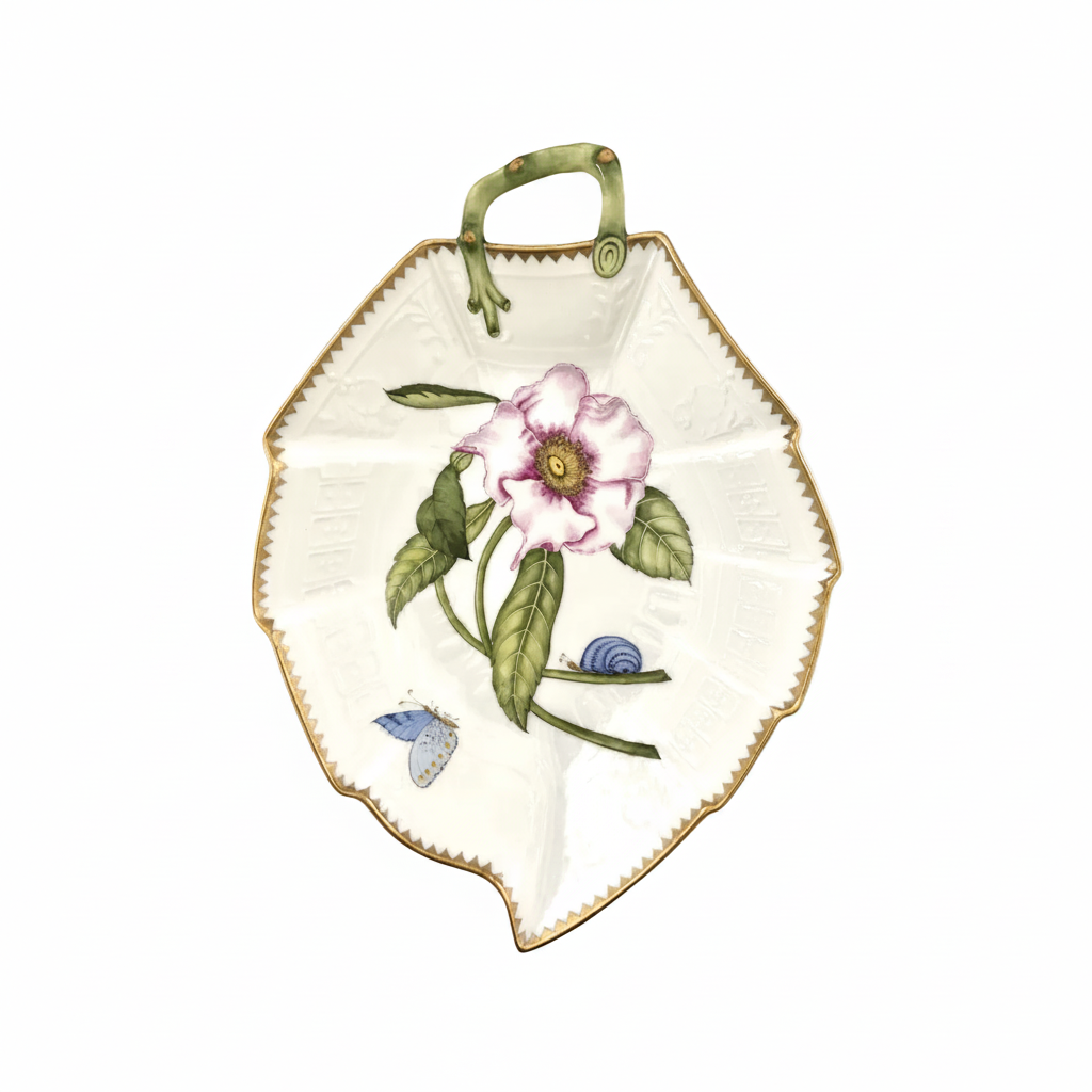Hand Painted Leaf Plate - Pink Peony