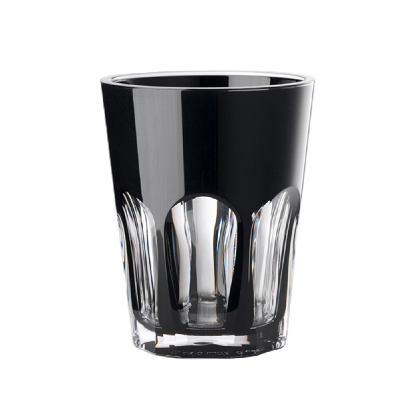 A black and clear acrylic tumbler with a geometric pattern on the sides, displayed against a white background.