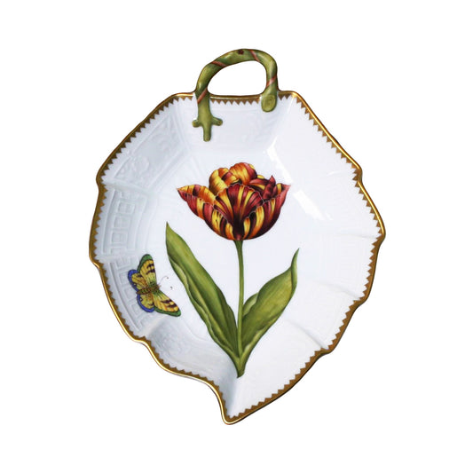 Hand Painted Leaf Plate - Yellow/Orange Flower with Yellow Butterfly