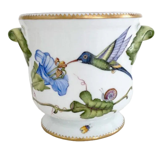 Hand Painted Round Cachepot - Hummingbird