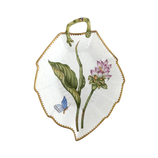 Hand Painted Leaf Plate - Pink Flower