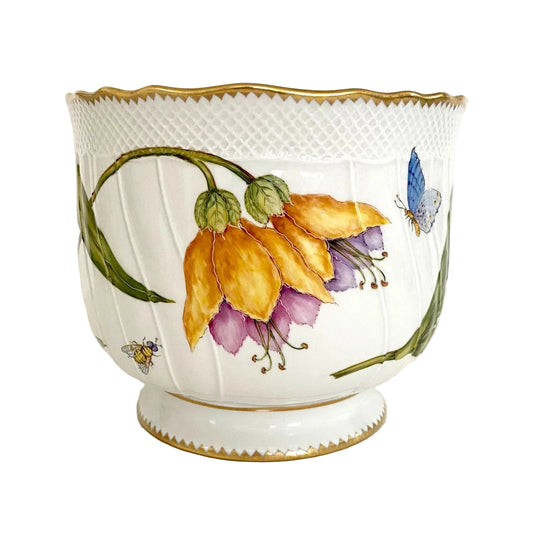 Hand Painted Cachepot, Round - Yellow/Purple Flower