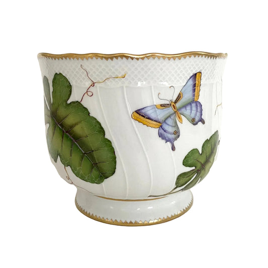 Hand Painted Cachepot, Round - Large Leaf