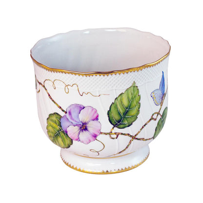 Hand Painted Cachepot, Round - Pansies