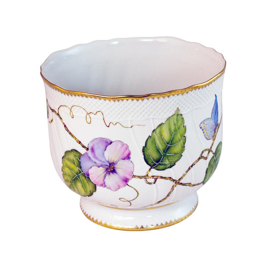 Hand Painted Cachepot, Round - Pansies