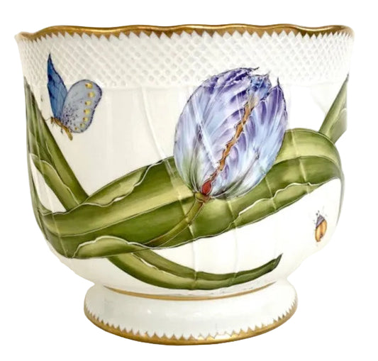 Hand Painted Round Cachepot, Large - Tulips