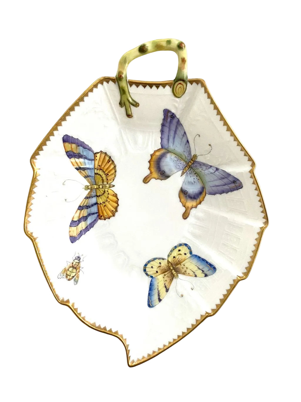 Hand Painted Leaf Plate - Three Butterflies