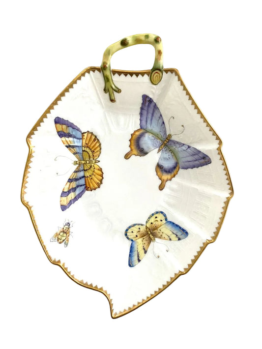 Hand Painted Leaf Plate - Three Butterflies