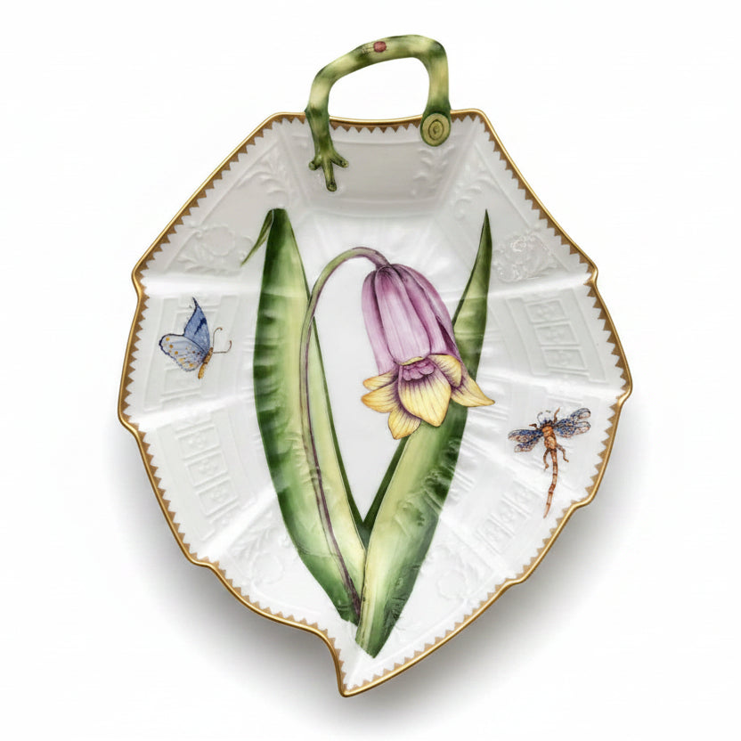 Hand Painted Leaf Plate - Pink Bell Flower