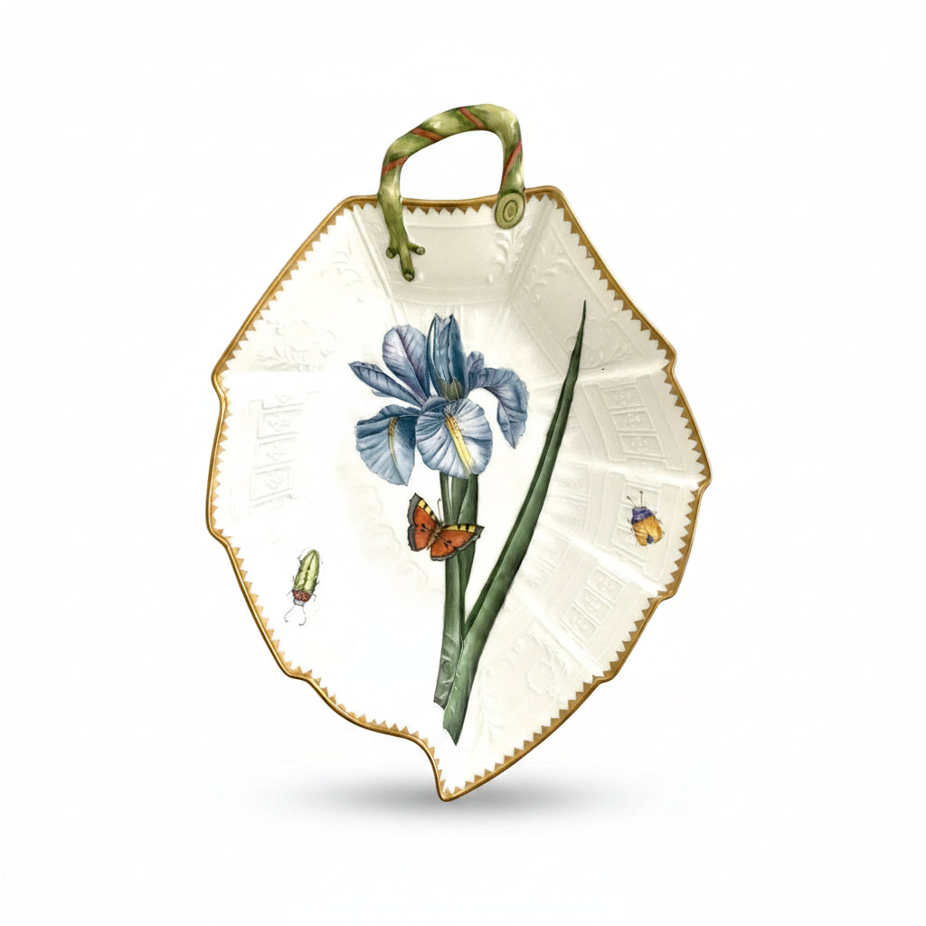 Hand Painted Leaf Plate - Blue Iris