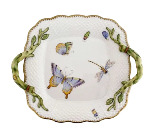 Hand Painted Square Tray with Handles - Butterfly