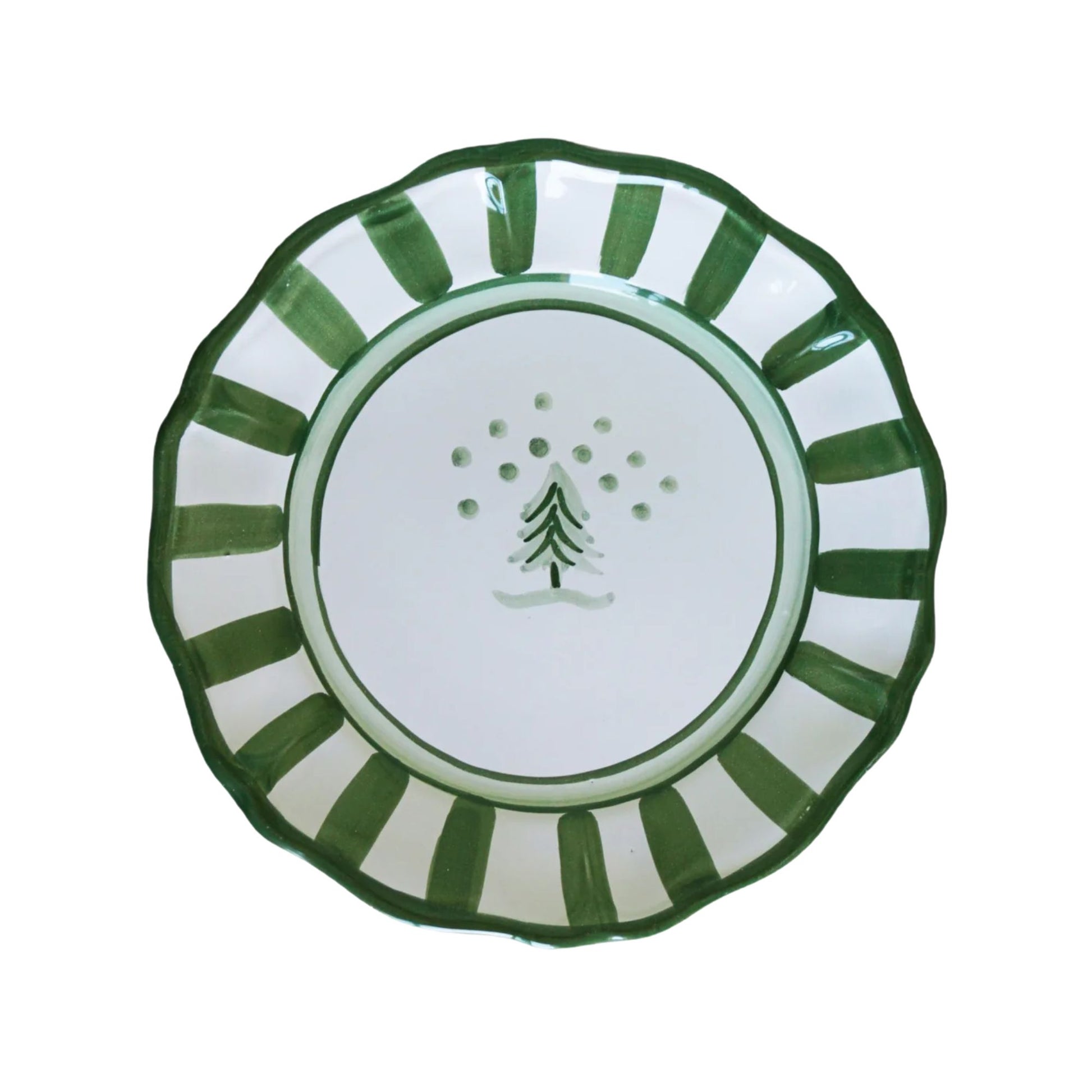Decorative plate with green and white design on a white background