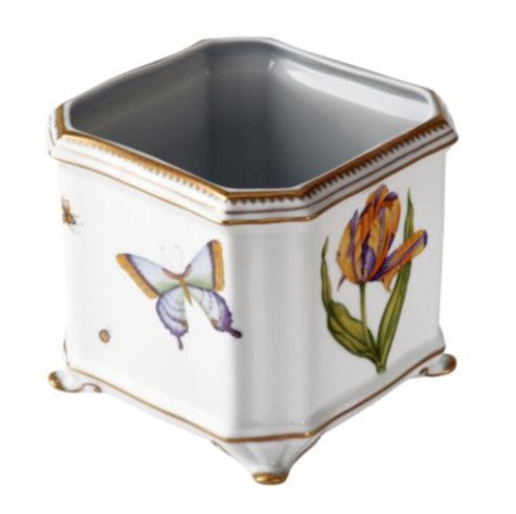 Hand Painted Cachepots, Square - Yellow/Purple Parrot Tulip