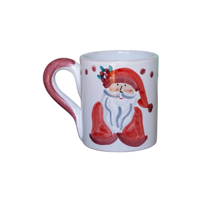 White mug with a red Santa Claus design on a white background
