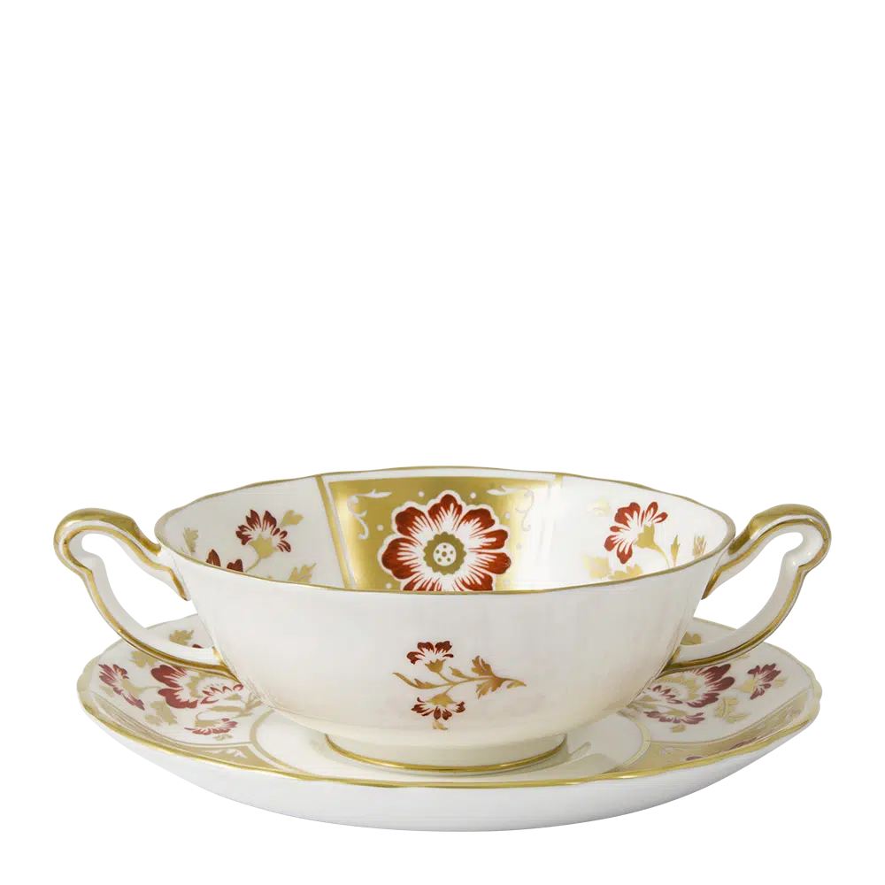 Derby Panel Red - Cream Soup Bowl & Saucer