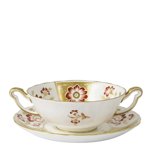 Derby Panel Red - Cream Soup Bowl & Saucer