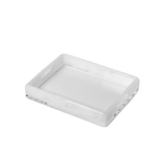 Clear acrylic tray on a white background