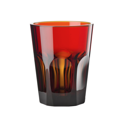 Red and orange acrylic tumbler by Mario Luca Giusti on a white background by