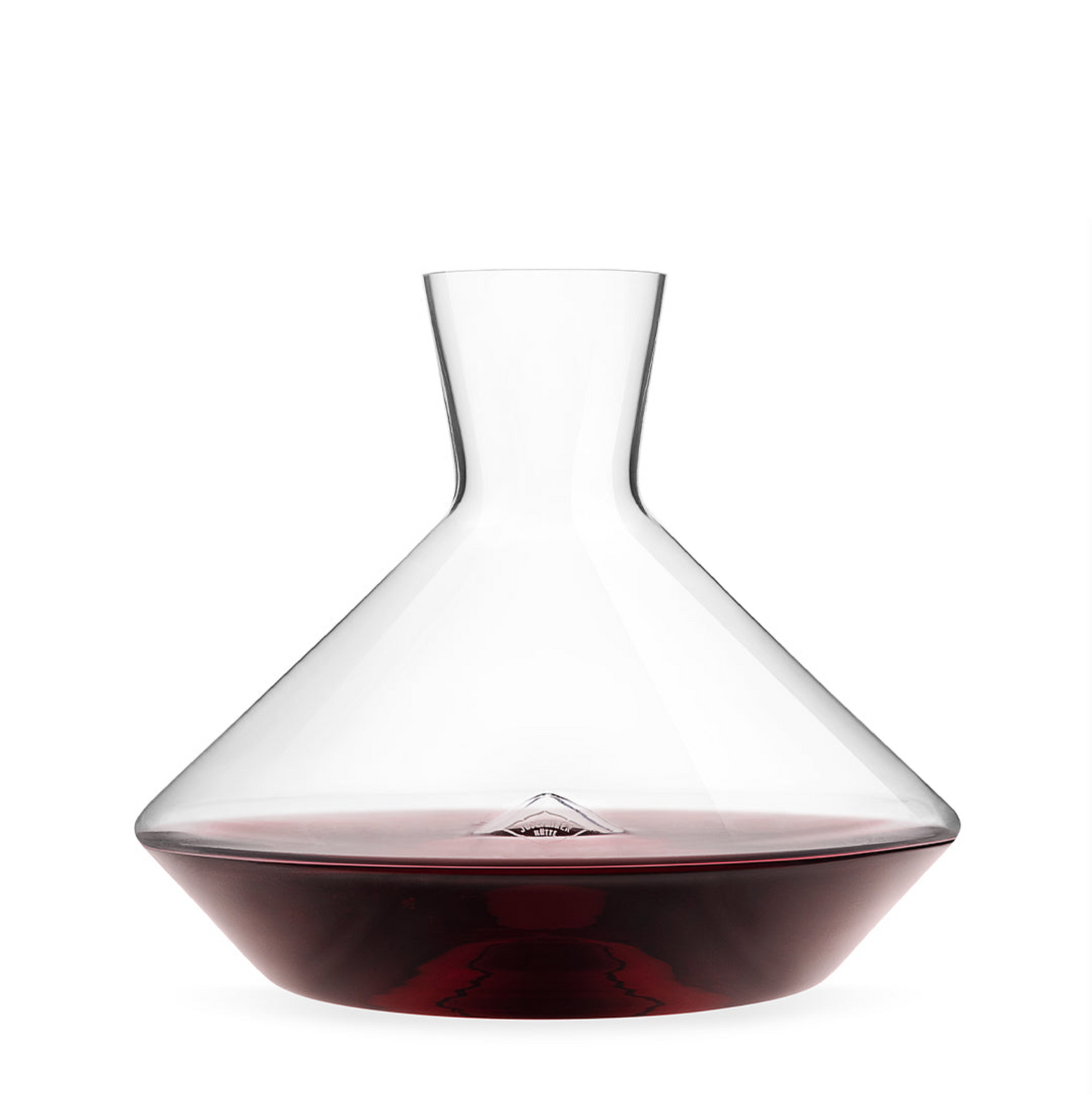 Hand blown decanter filled with red wine
