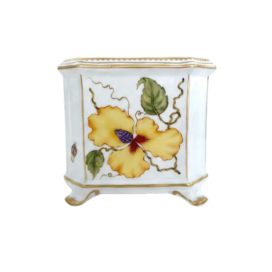Hand Painted Cachepots, Square - Burnt Orange Flower