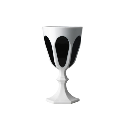 White acrylic goblet with black abstract designs on a white background, perfect for Halloween