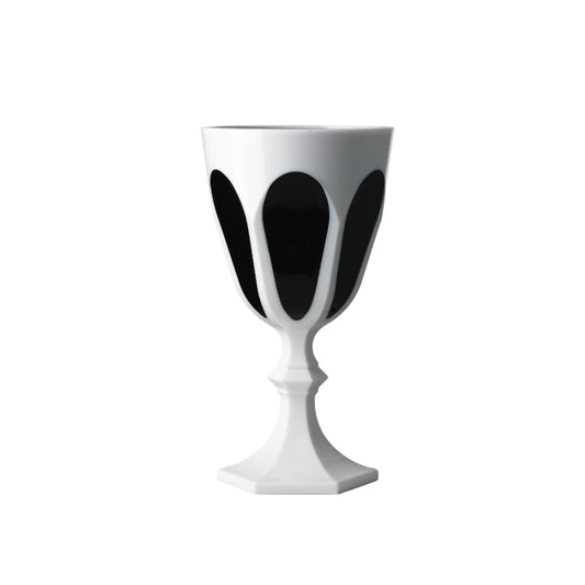 White acrylic goblet with black abstract designs on a white background, perfect for Halloween