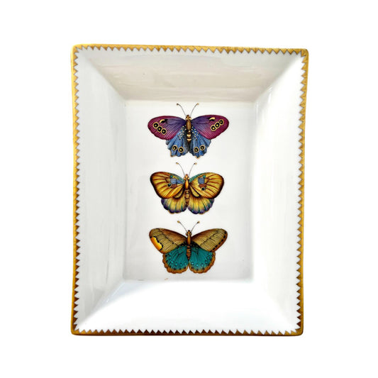 Hand Painted Vide Poche, Rectangular - Exotic Butterflies