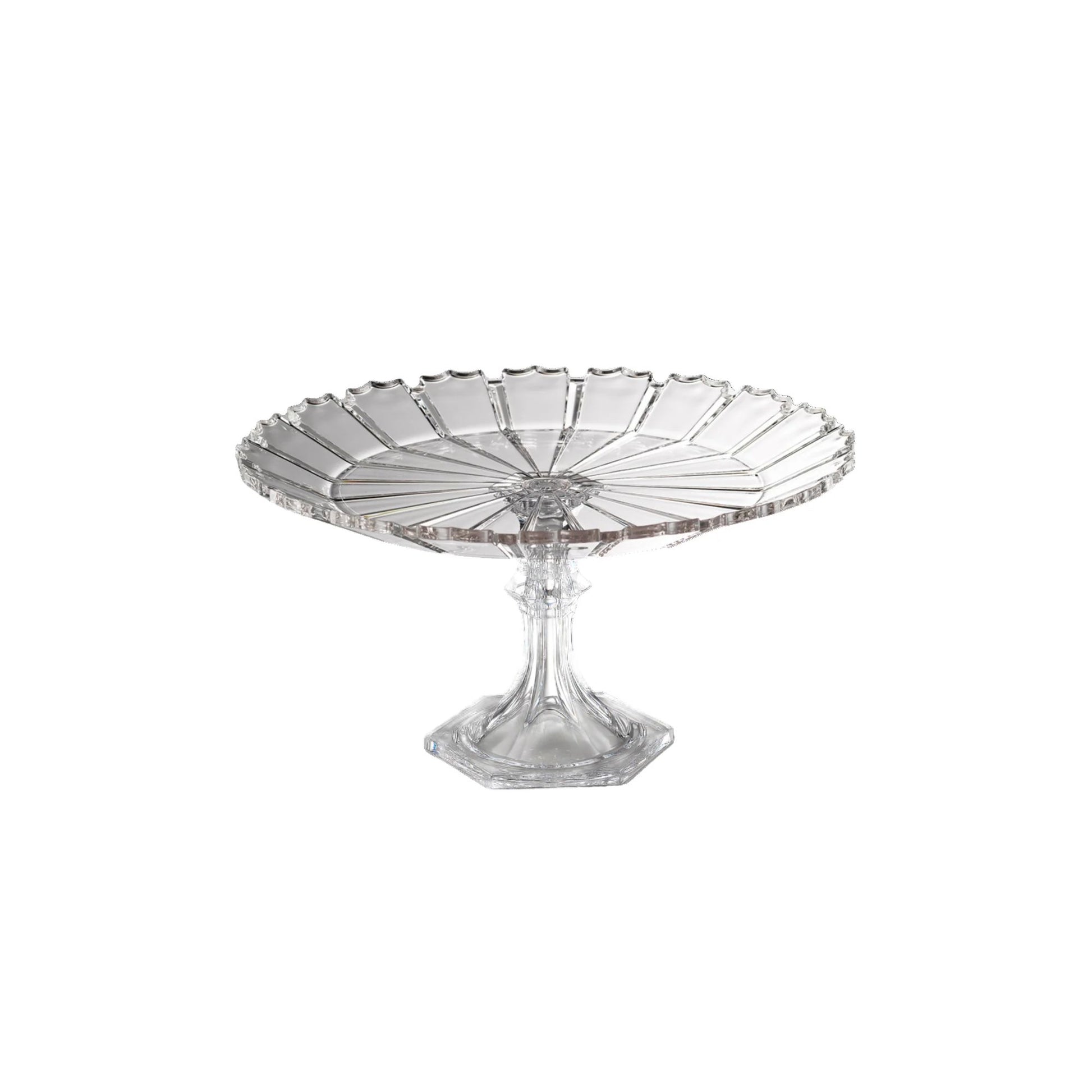Clear acrylic cake stand on a white background