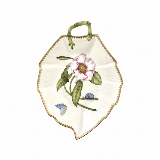 Hand Painted Leaf Plate - Pink Peony