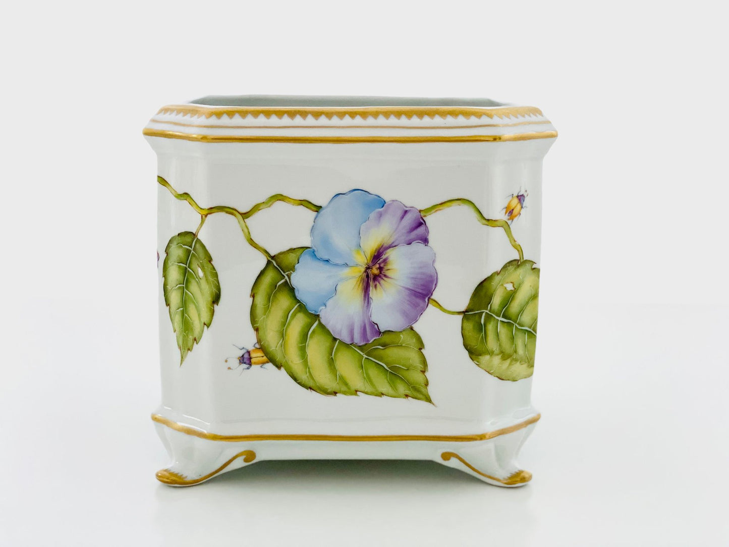 Hand Painted Cachepots, Square - Purple/Blue Pansy