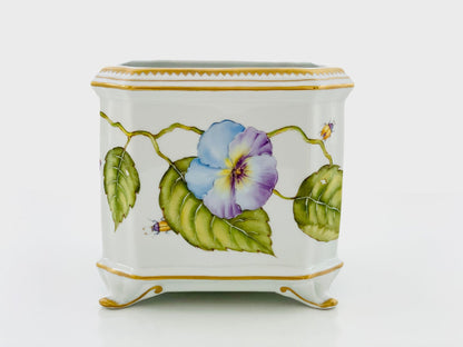 Hand Painted Cachepots, Square - Purple/Blue Pansy