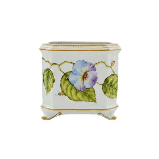 Hand Painted Cachepots, Square - Purple/Blue Pansy