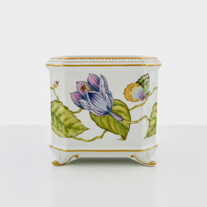 Hand Painted Cachepots, Square - Purple/Blue Flower with Yellow/Green Butterfly