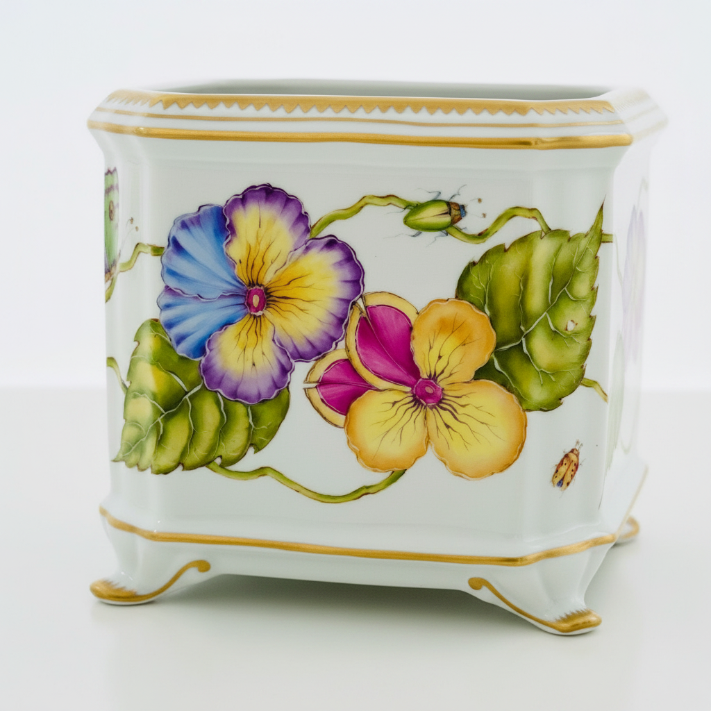 Hand Painted Cachepots, Square - Vibrant Pansies