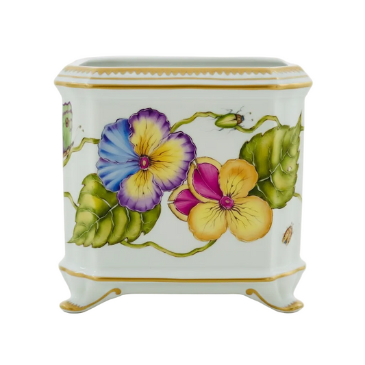Hand Painted Cachepots, Square - Vibrant Pansies