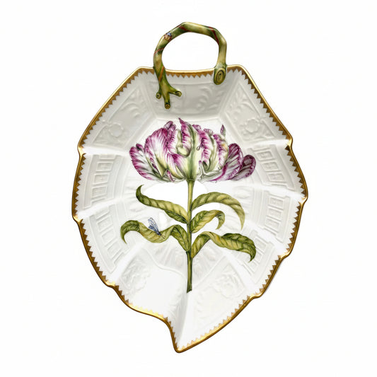 Hand Painted Leaf Plate - Full Bloom Pink Tulip