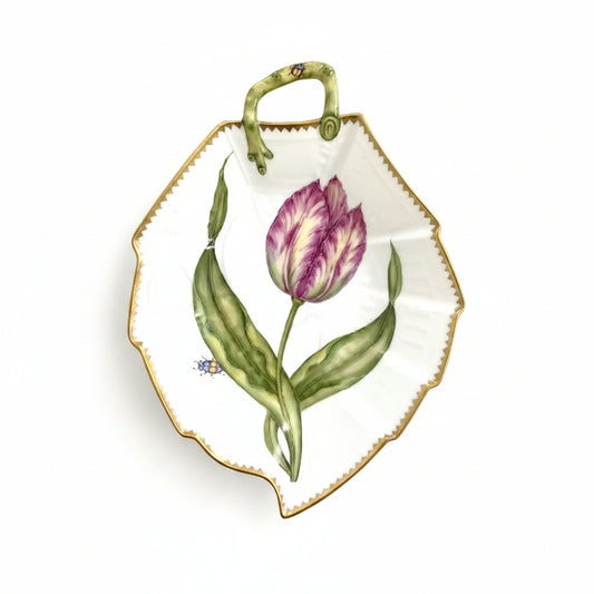 Hand Painted Leaf Plate - Closed Pink Tulip