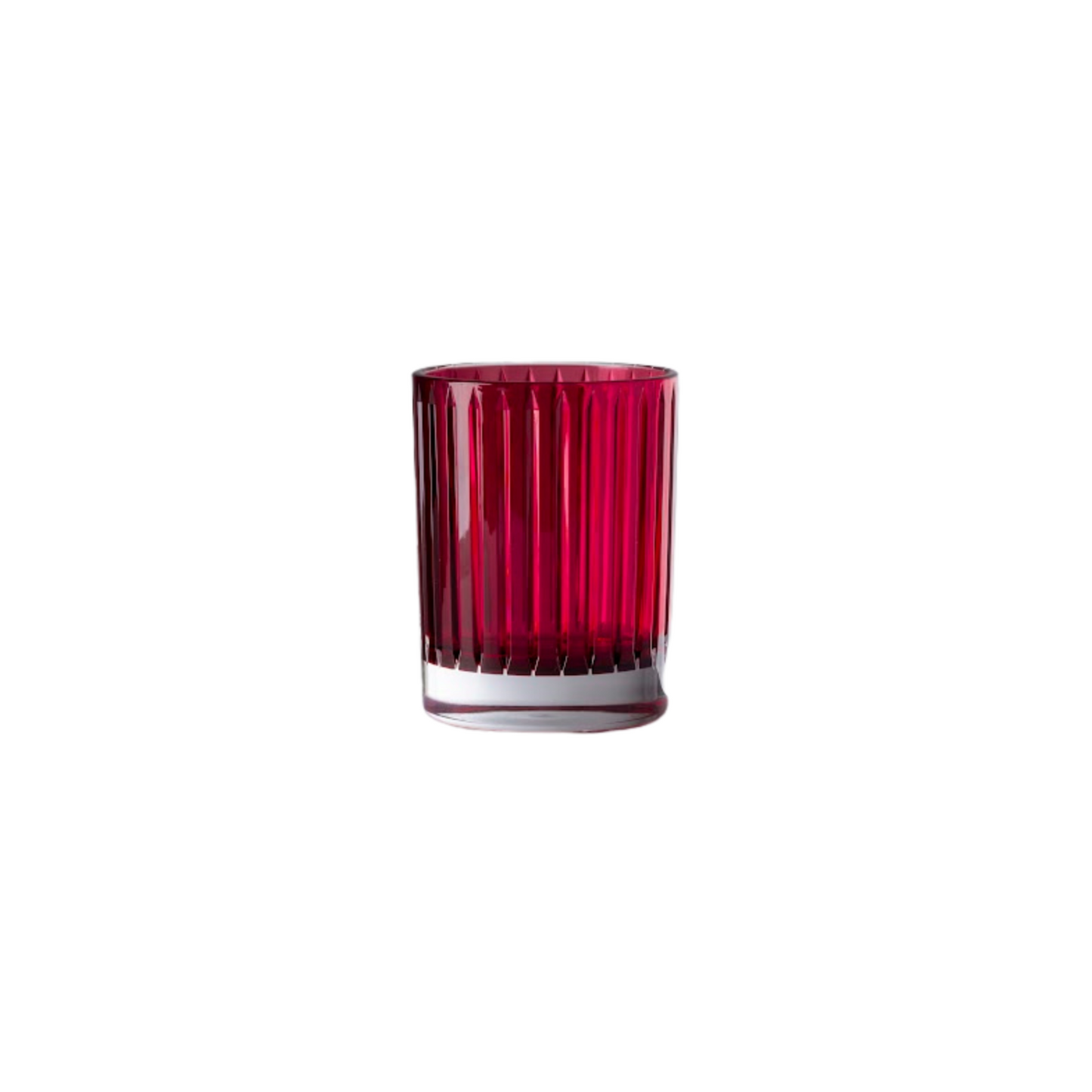 Red acrylic tumbler with ribbed design on a white background